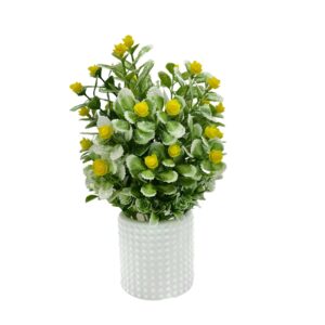 Artificial Plants for Home Decor with Pot Yellow Flowers & Grass Balls Aesthetic Room Decor Items for Living Room, Bedroom | Fake Plants for Office, Reception, Tabletop (RV-AP6)