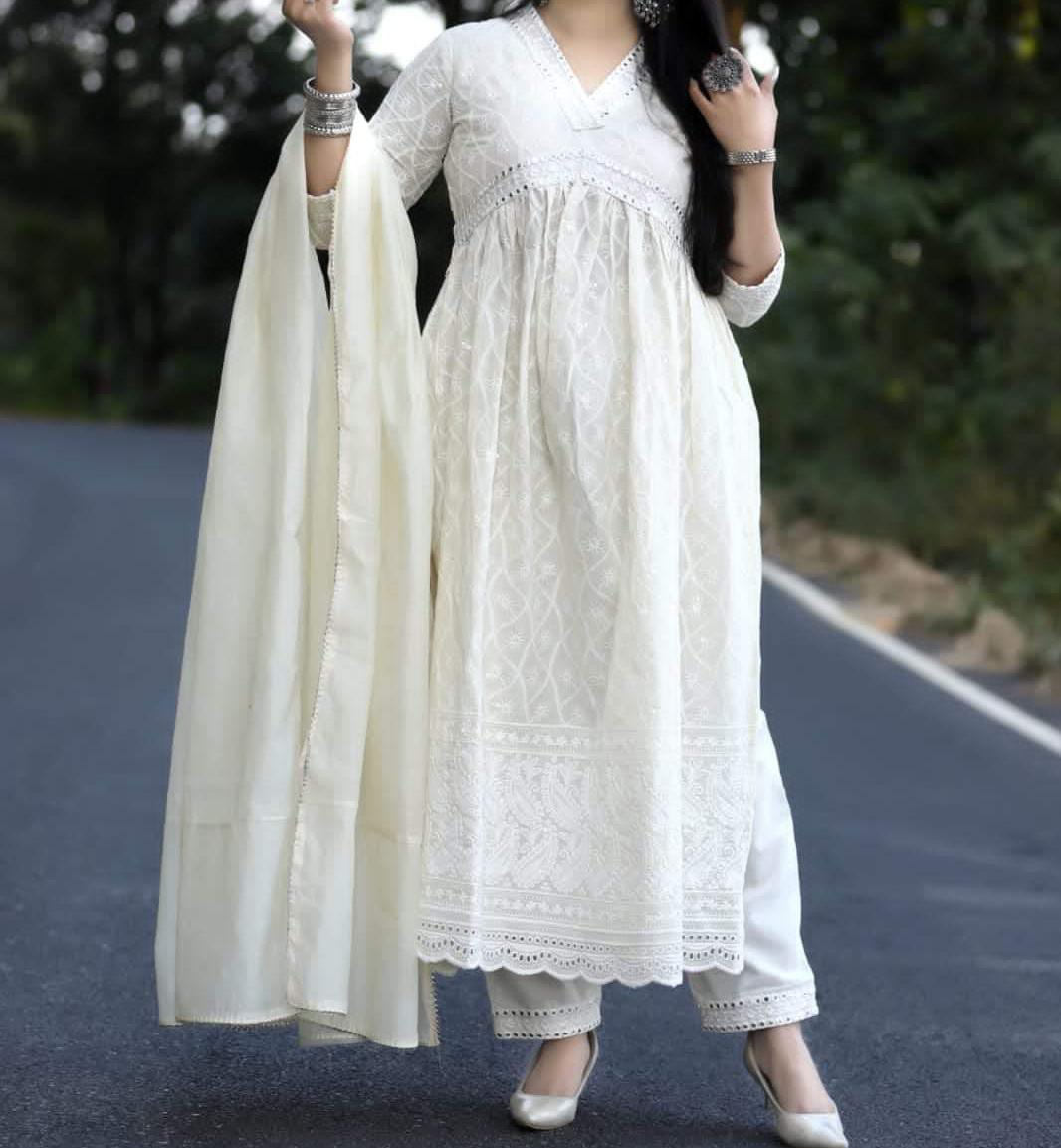 Premium White Cotton 3Pic Kurti Set - Image 5
