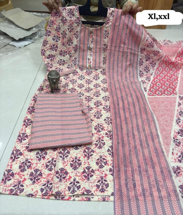 ✨ PURE COTTON KURTI PANT WITH DUPATTA SET ✨