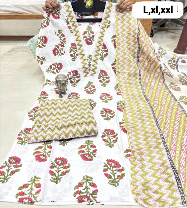 ✨ PURE COTTON KURTI PANT WITH DUPATTA SET ✨ - Image 14