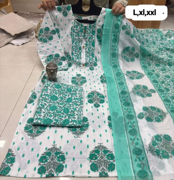 ✨ PURE COTTON KURTI PANT WITH DUPATTA SET ✨ - Image 12