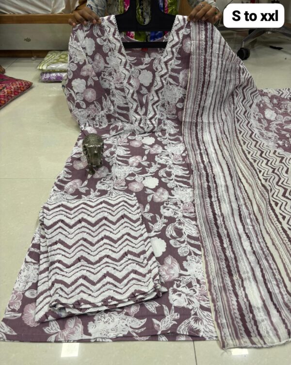 ✨ PURE COTTON KURTI PANT WITH DUPATTA SET ✨ - Image 9