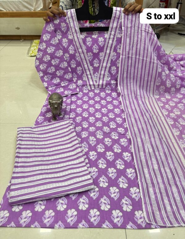 ✨ PURE COTTON KURTI PANT WITH DUPATTA SET ✨ - Image 6
