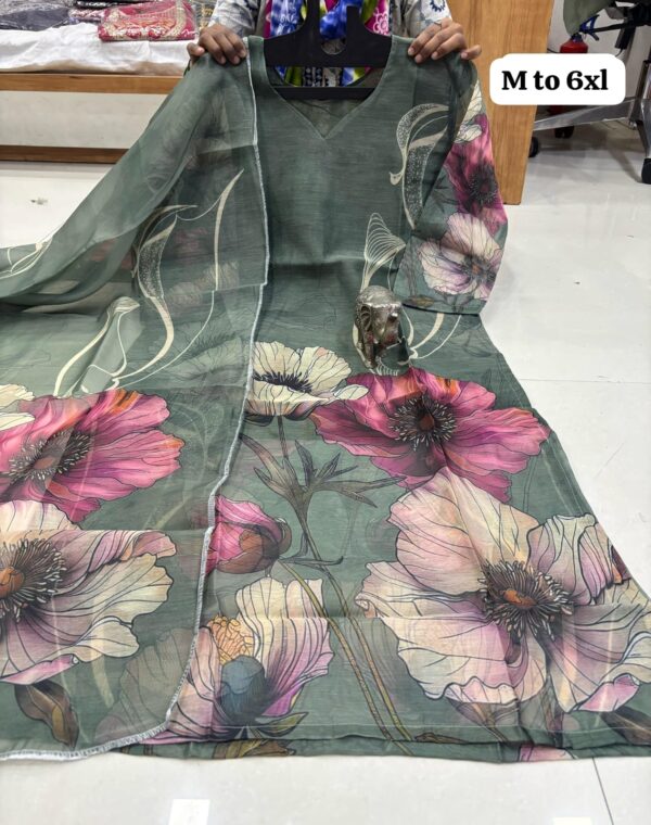 Digital Print Chanderi Silk Kurti Set