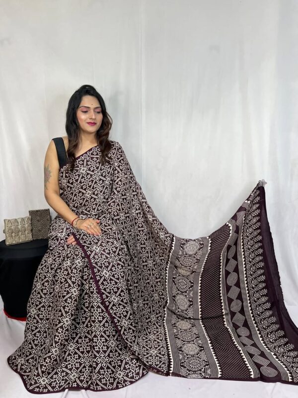 Ajrakh-style handblock prints Sarees - Image 2