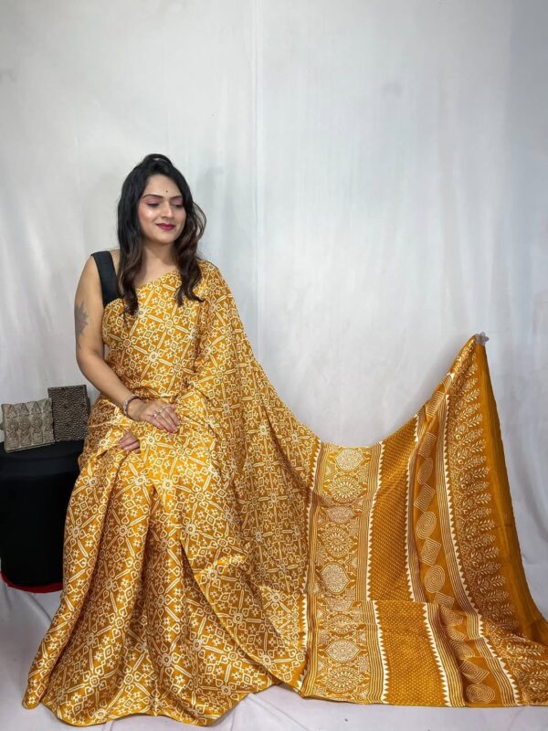 Ajrakh-style handblock prints Sarees - Image 3